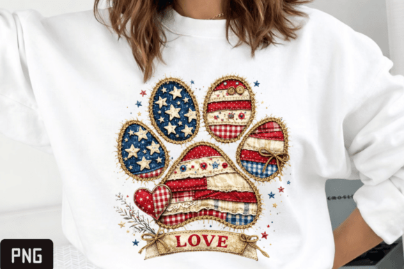 4th of July Patchwork USA Dog Paw PNG