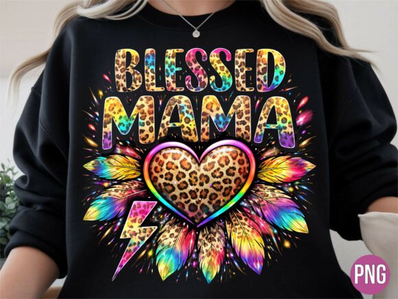 Blessed Mama Leopard Rainbow T-shirt PNG