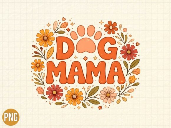 Boho Floral Dog Mama Paw Print PNG