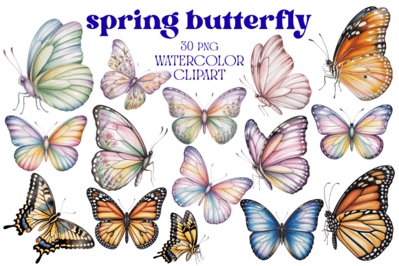 Elevate Your Spring Designs with Elegant Watercolor Butterfly Clipart