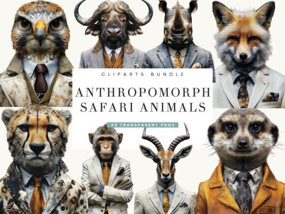 Evaluating Anthropomorphic Safari Animals Clipart for Creative Projects