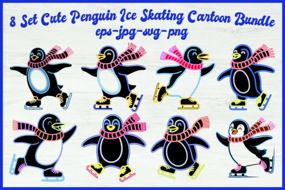 Evaluating the 8 Cute Penguin Ice Skating Cartoon Set for Winter Design Projects