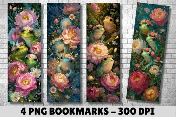 Frog Peony Flower Garden PNG Bookmark Guide