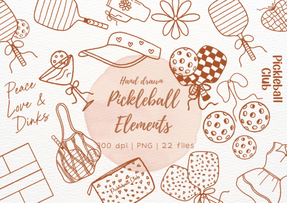 Hand Drawn Pickleball Doodle Bundle