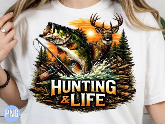Hunting and Life Bass Deer Woods PNG Design