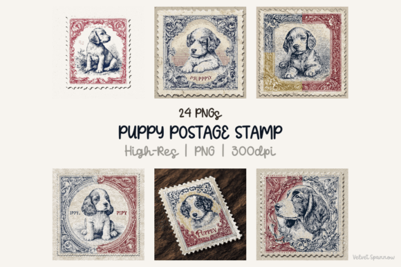 Strategic Branding and Design Efficiency with Puppy Postage Stamp 24 Png Assets