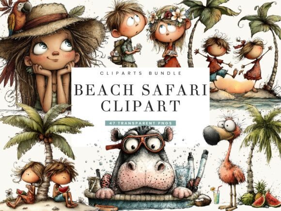 Watercolor Beach Safari Clipart Bundle: A Creative Resource for Summer Designs
